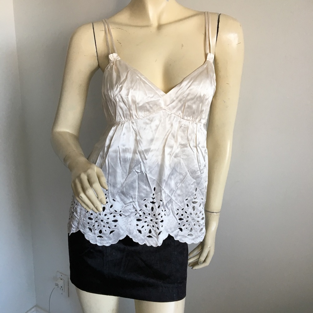 Bcbg ivory silk camisole with eyelet detail. Size small
